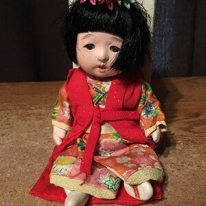 VINTAGE GOFUN ICHIMATSU JAPAN JOINTED BABY GIRL WITH GLASS EYES DOLL